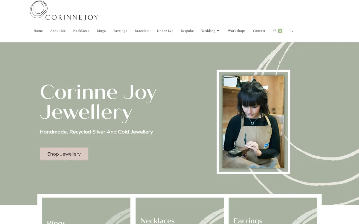 The Corinne Joy Jewellery homepage, built by Woodwise Media