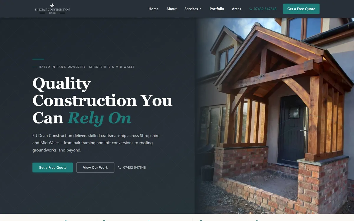 The E.J. Dean Construction homepage, built by Woodwise Media